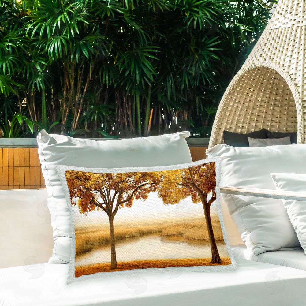 John Seba Fall Trees & Pond Outdoor Quick-Dry Polyester Printed Throw Pillow in Back Yard