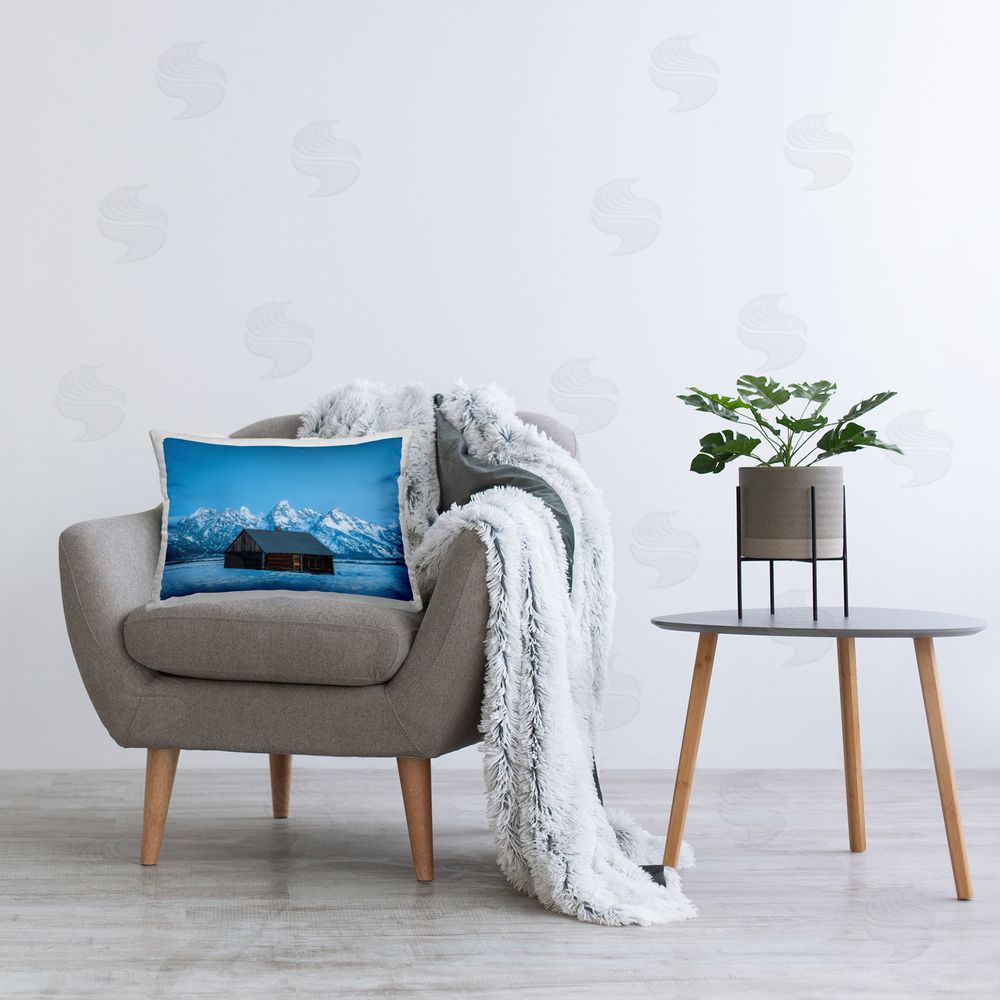 Jared Kreiss Log Cabin Snowy Scene Printed Plush Polyester Throw Pillow On Chair