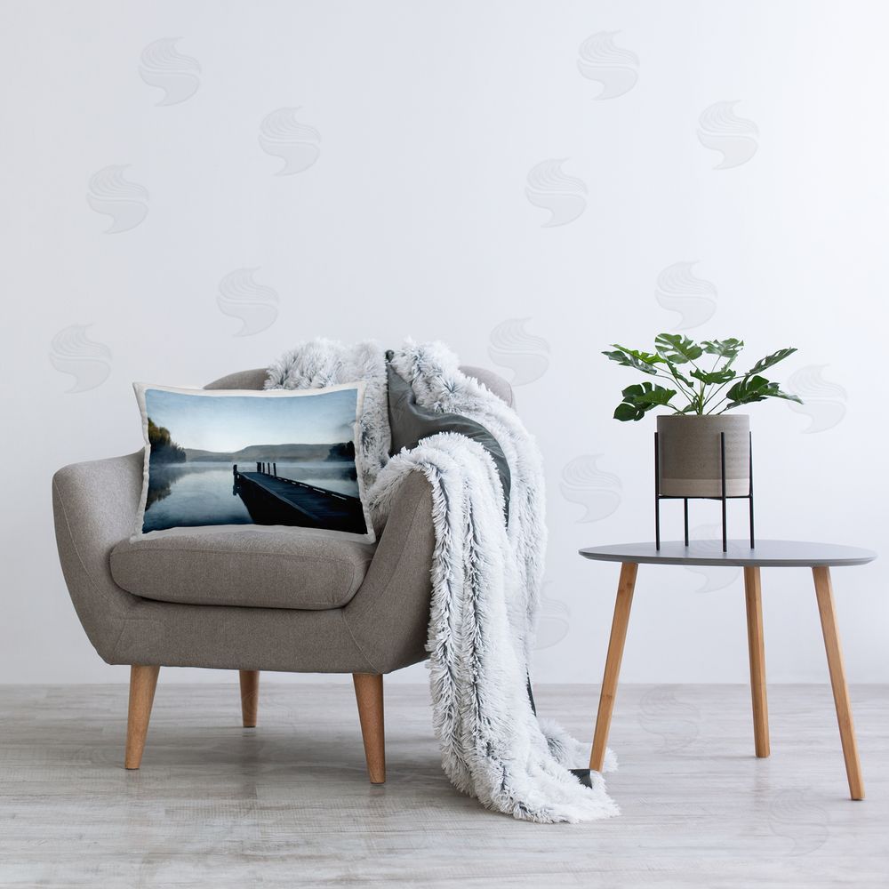 Kim Allen Long Dock at Lake Printed Plush Polyester Throw Pillow On Chair