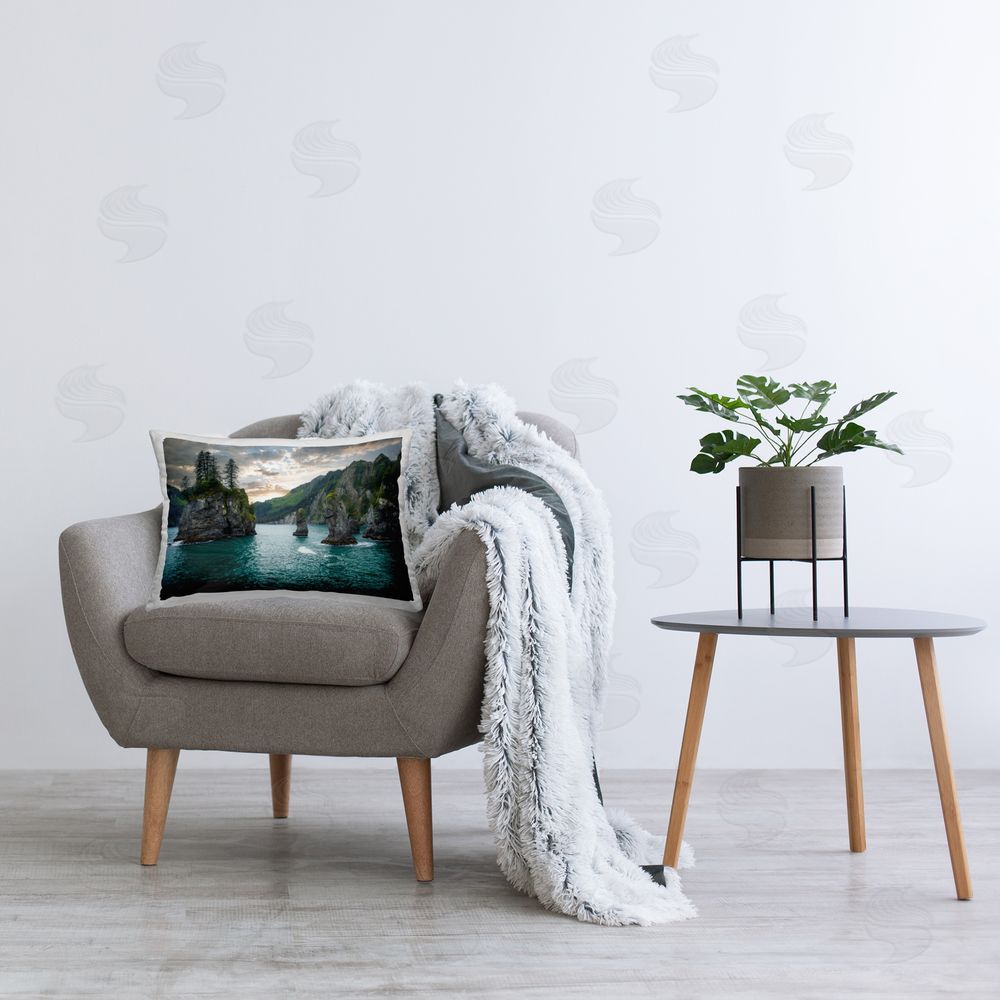 Daniel Sproul Protruding Cliffs Seascape Printed Plush Polyester Throw Pillow On Chair