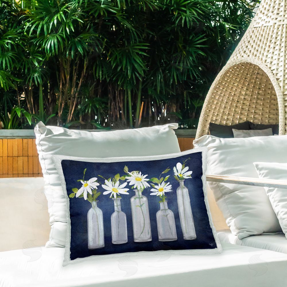 Mollie B. Daisy Sprigs in Jars Outdoor Quick-Dry Polyester Printed Throw Pillow in Back Yard