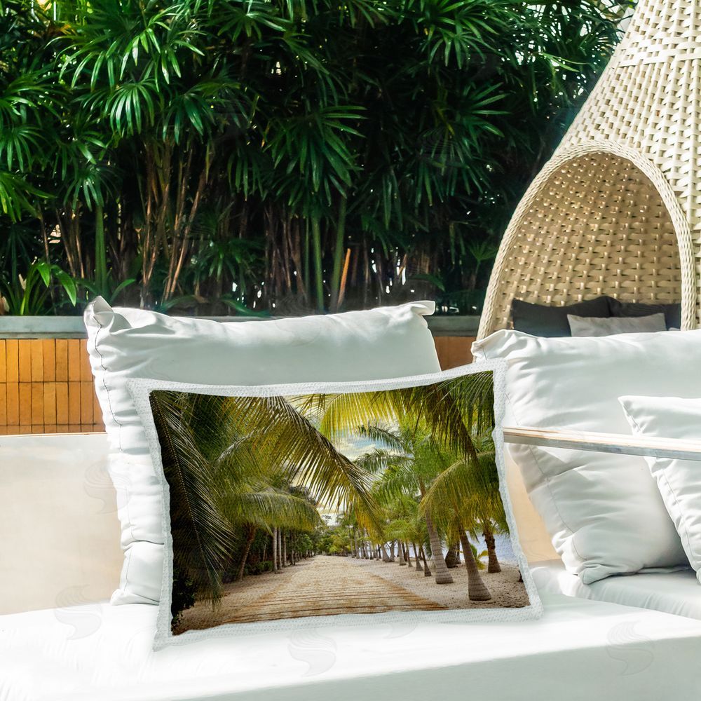 Natalie Carpentieri Tropical Summer Boardwalk Outdoor Quick-Dry Polyester Printed Throw Pillow in Back Yard