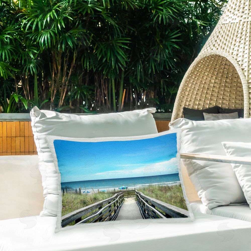 Kelly Donovan Summer Beach Boardwalk Outdoor Quick-Dry Polyester Printed Throw Pillow in Back Yard