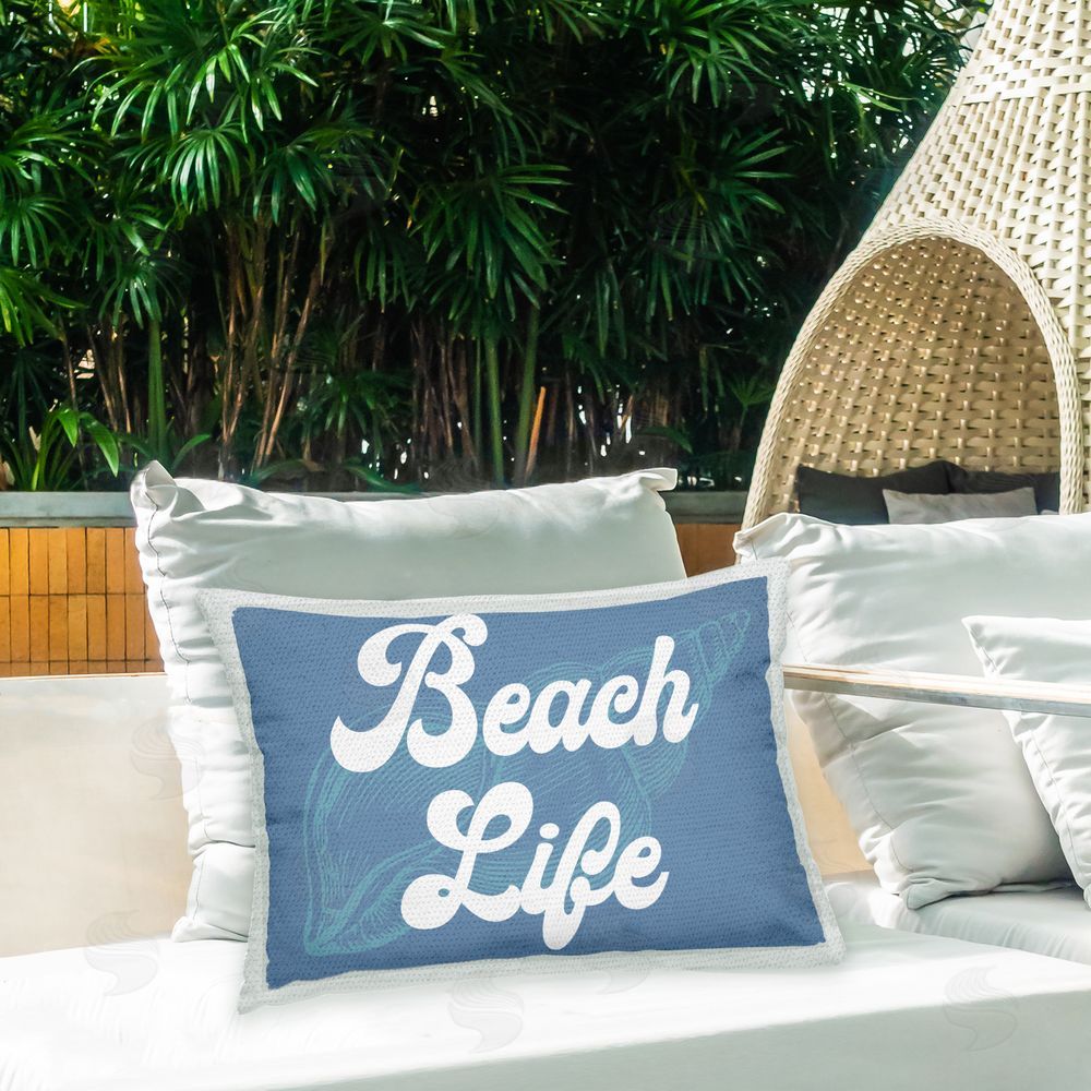 Stupell Studio Vintage Beach Life Conch Outdoor Quick-Dry Polyester Printed Throw Pillow in Back Yard