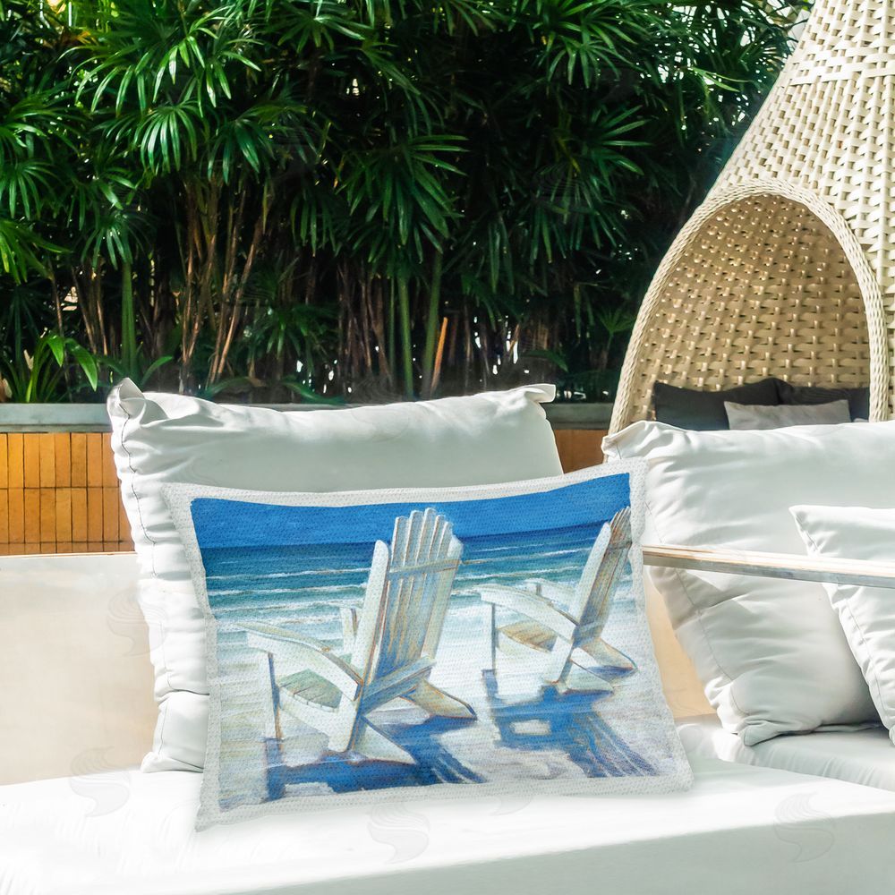 Cloverfield & Co. Beach Chairs on Shore Outdoor Quick-Dry Polyester Printed Throw Pillow in Back Yard