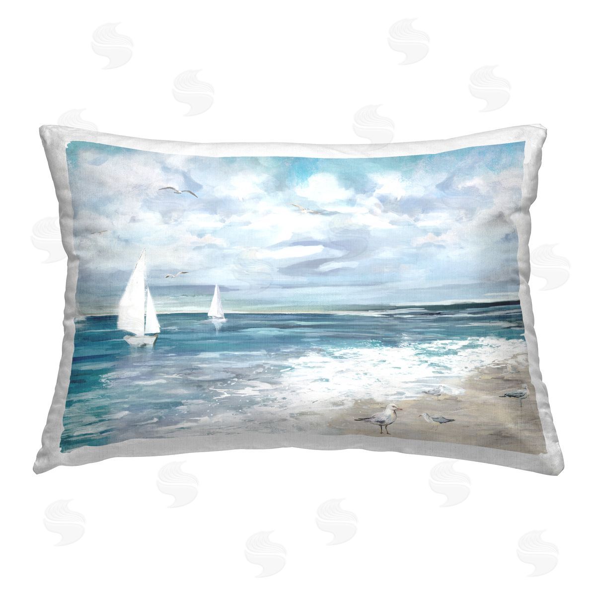 Carson Lyons Sailboats on Shoreline Printed Plush Polyester Throw Pillow