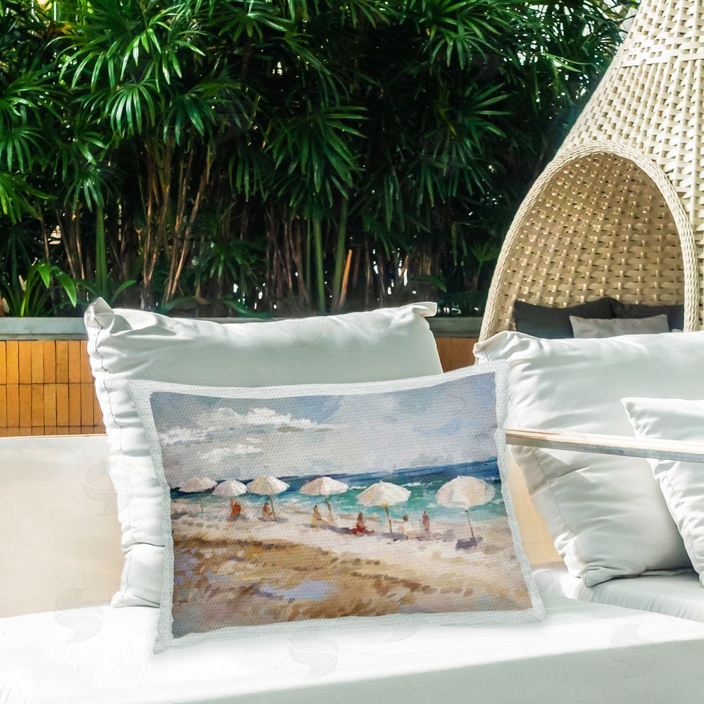 Ziwei Li Relaxing Beachgoers Abstraction Outdoor Quick-Dry Polyester Printed Throw Pillow in Back Yard