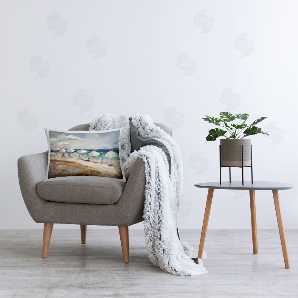 Ziwei Li Relaxing Beachgoers Abstraction Printed Plush Polyester Throw Pillow On Chair