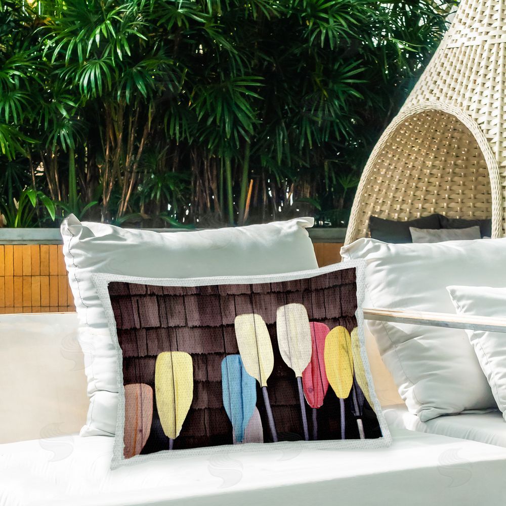 Kim Allen Rustic Varied Oars Outdoor Quick-Dry Polyester Printed Throw Pillow in Back Yard