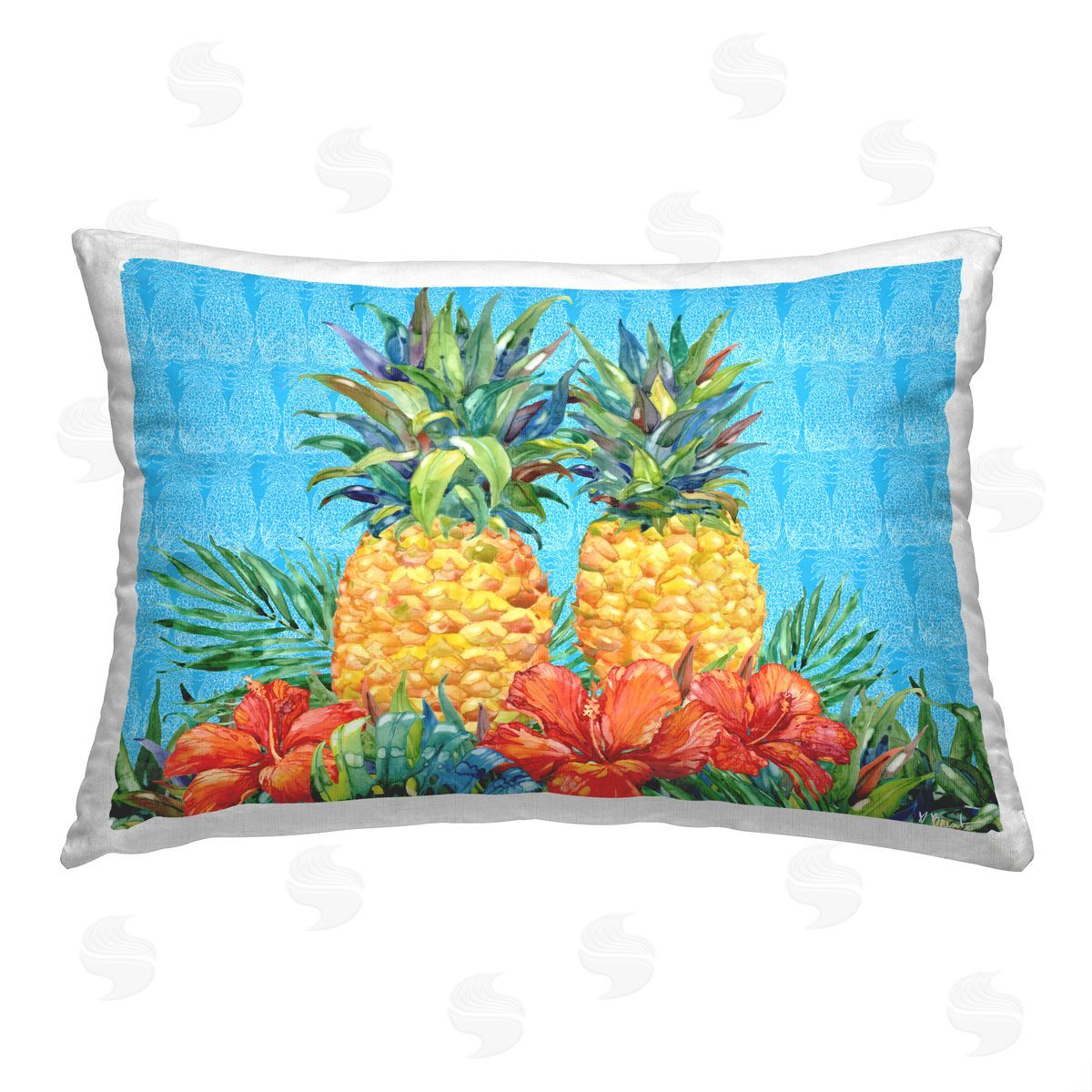 Paul Brent Bold Pineapples & Hibiscus Printed Plush Polyester Throw Pillow