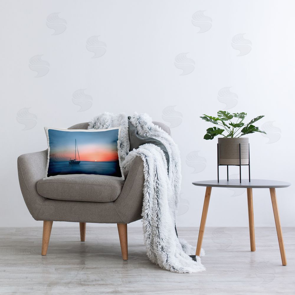 Renel Peters Boat at Sunset Seascape Printed Plush Polyester Throw Pillow On Chair