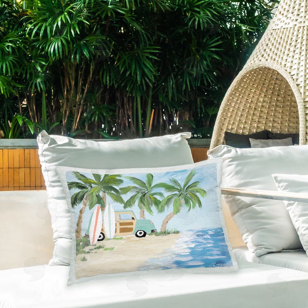 Julie DeRice Tropical Vacation on Shore Outdoor Quick-Dry Polyester Printed Throw Pillow in Back Yard