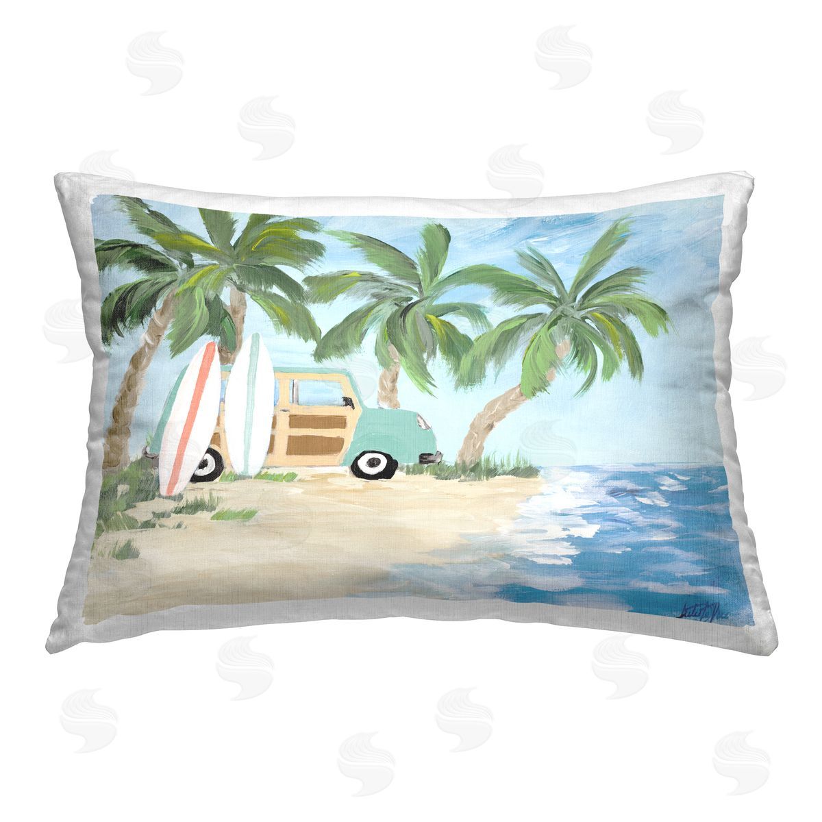Julie DeRice Tropical Vacation on Shore Printed Plush Polyester Throw Pillow