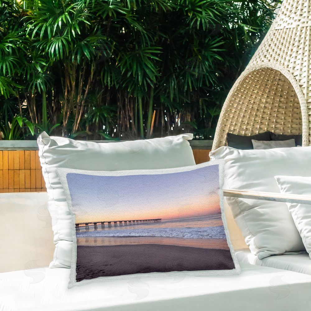 Kathy Mansfield Hermosa Beach Pier Outdoor Quick-Dry Polyester Printed Throw Pillow in Back Yard