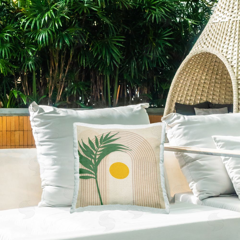 Susan Jill Palm & Moon Shapes Outdoor Quick-Dry Polyester Printed Throw Pillow in Back Yard