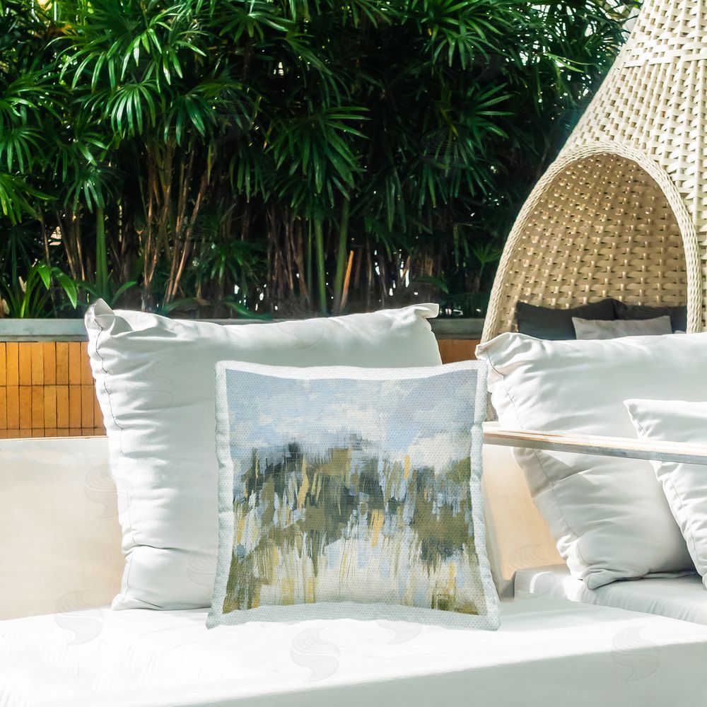 June Erica Vess Chaotic Natural Abstraction Outdoor Quick-Dry Polyester Printed Throw Pillow in Back Yard