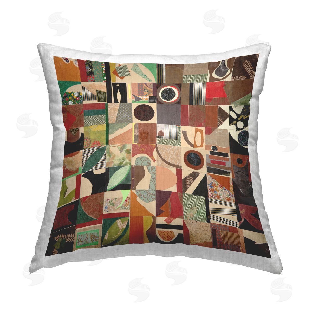 Pamela Fingado Earth Tone Geometric Collage Printed Plush Polyester Throw Pillow