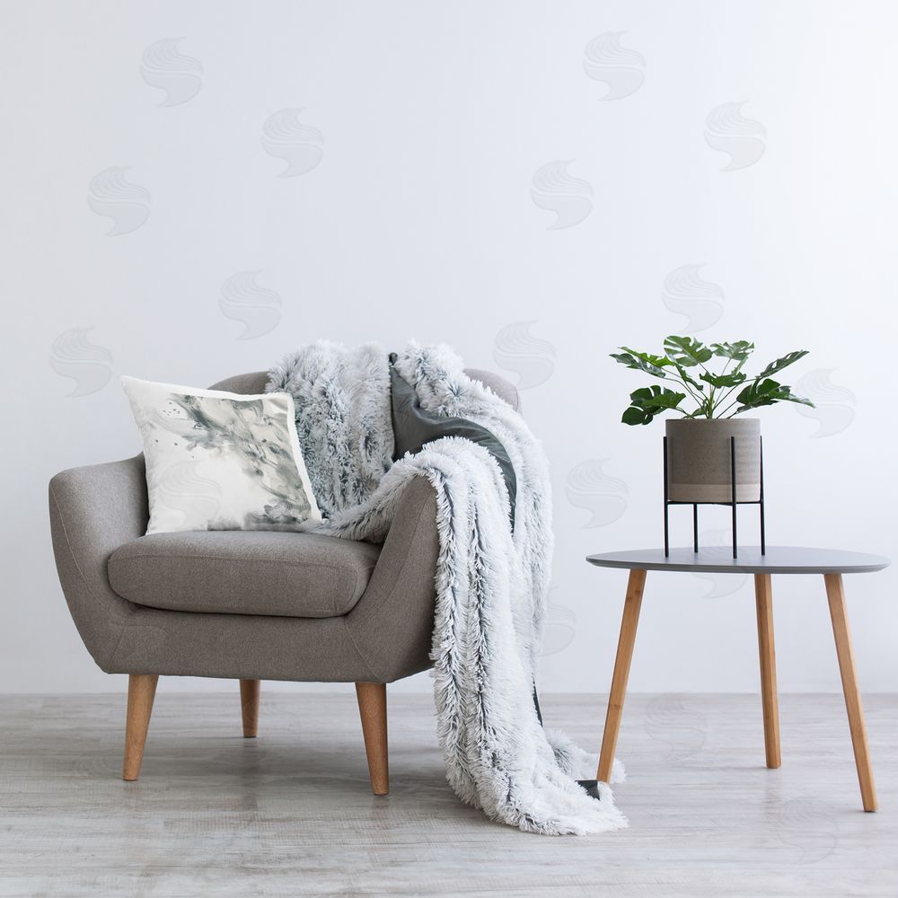 June Erica Vess Fluid Grey Abstraction Printed Plush Polyester Throw Pillow On Chair