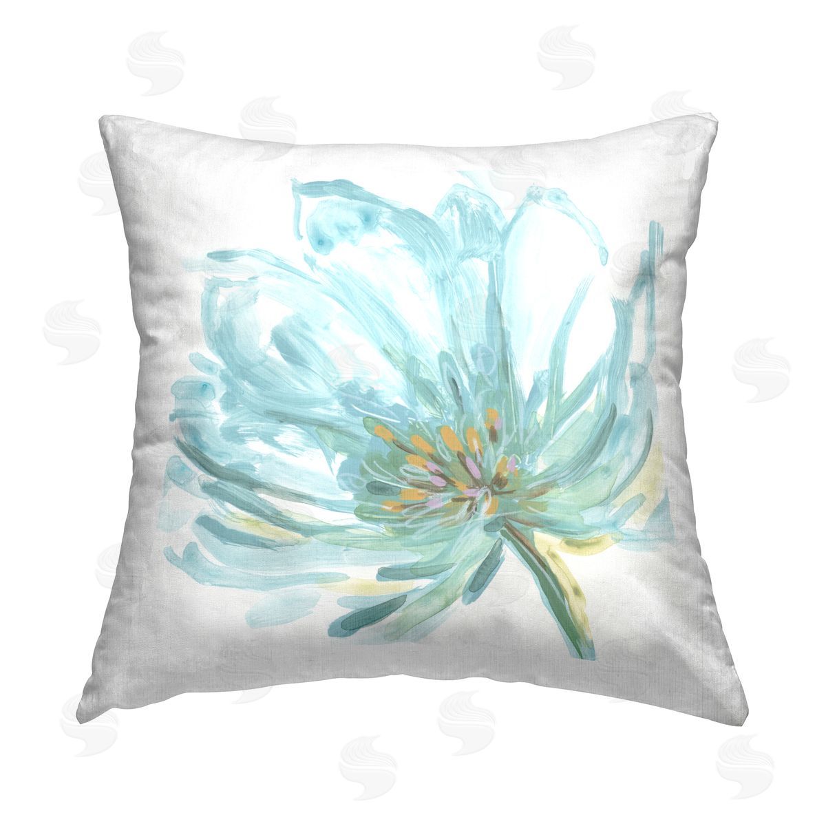 June Erica Vess Blue Blooming Flower Printed Plush Polyester Throw Pillow