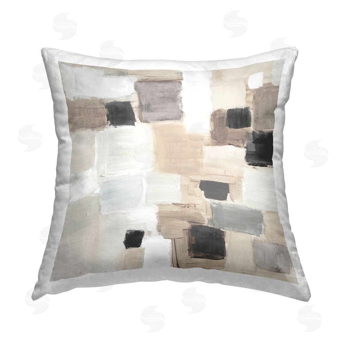 Lanie Loreth Beige Asymmetrical Squares Printed Plush Polyester Throw Pillow