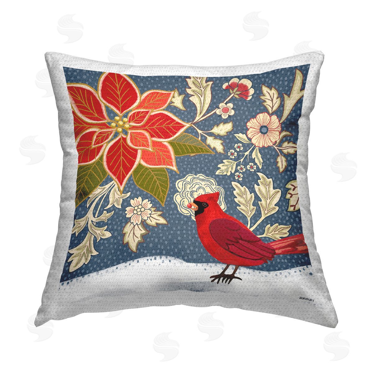Jennifer Brinley rep. Levison Designs Winter Cardinal & Flowers Outdoor Quick-Dry Polyester Printed Throw Pillow