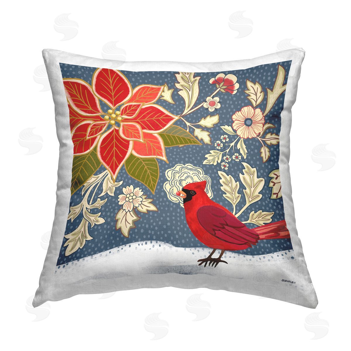 Jennifer Brinley rep. Levison Designs Winter Cardinal & Flowers Printed Plush Polyester Throw Pillow