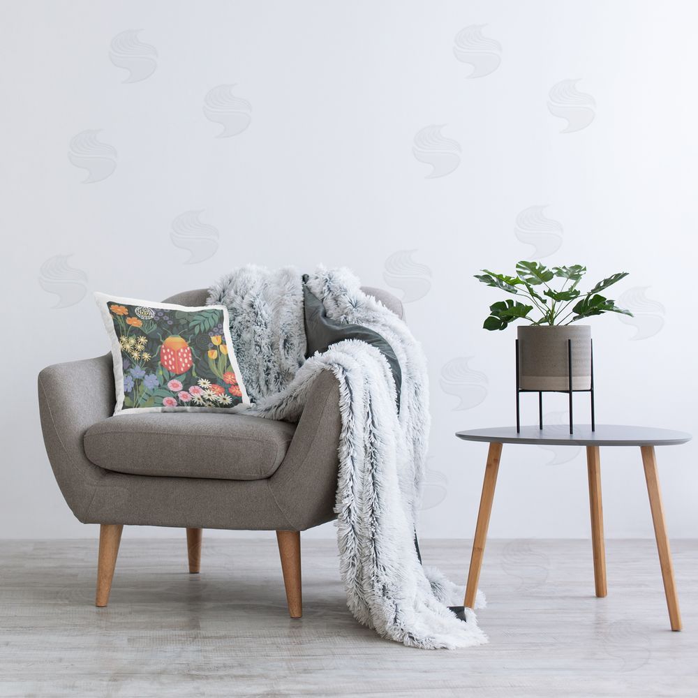 Jennifer Brinley rep. Levison Designs Ladybug in Garden Printed Plush Polyester Throw Pillow On Chair