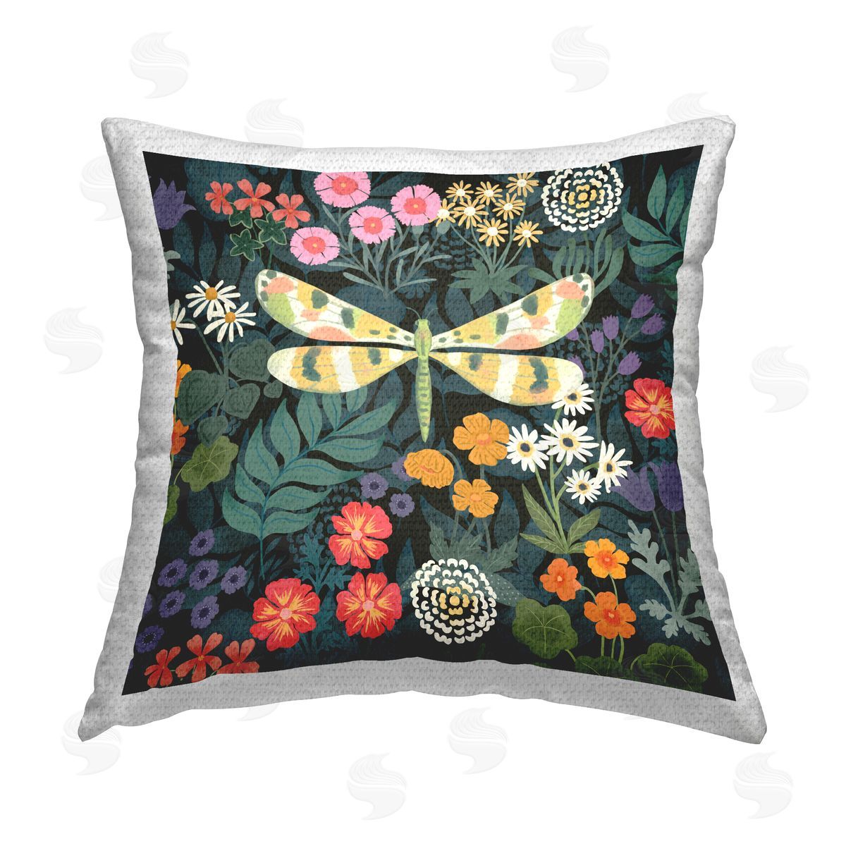 Jennifer Brinley rep. Levison Designs Dragonfly Among Flowers Outdoor Quick-Dry Polyester Printed Throw Pillow
