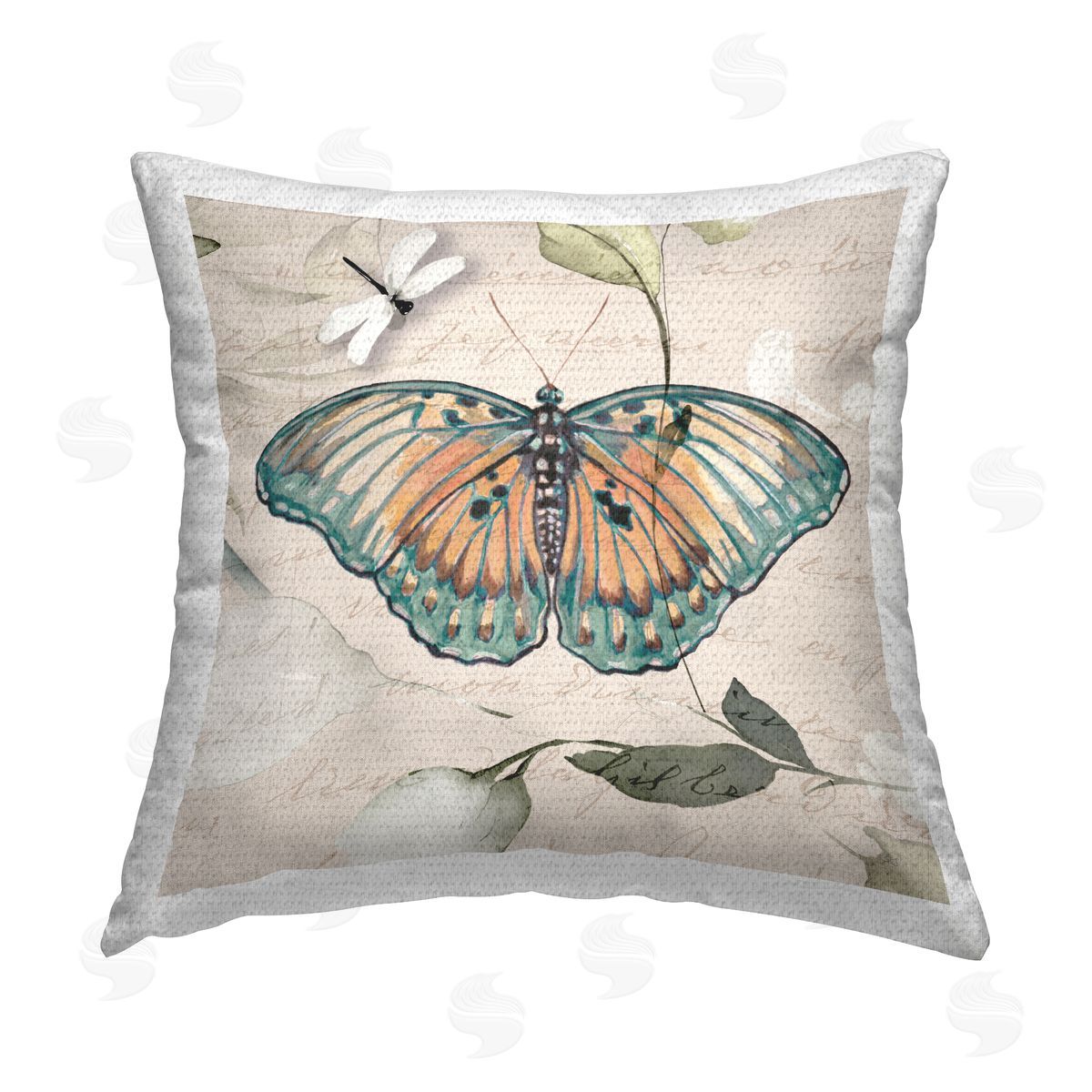 Susan Jill Vintage Botanicals & Butterfly Outdoor Quick-Dry Polyester Printed Throw Pillow