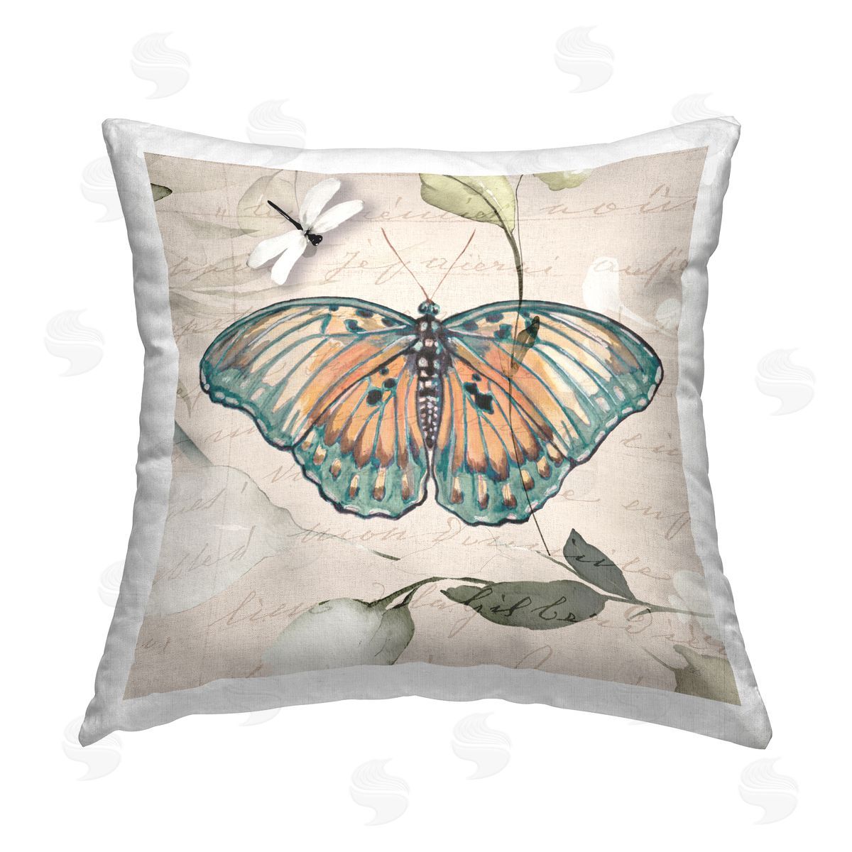 Susan Jill Vintage Botanicals & Butterfly Printed Plush Polyester Throw Pillow