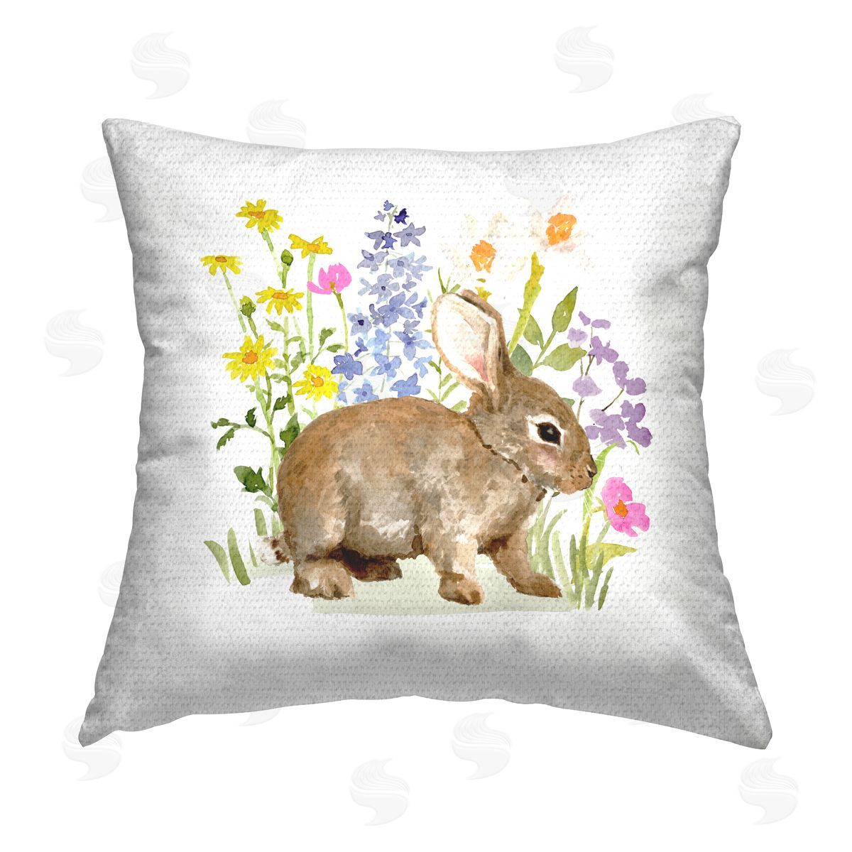 Victoria Barnes Spring Florals & Rabbit Outdoor Quick-Dry Polyester Printed Throw Pillow