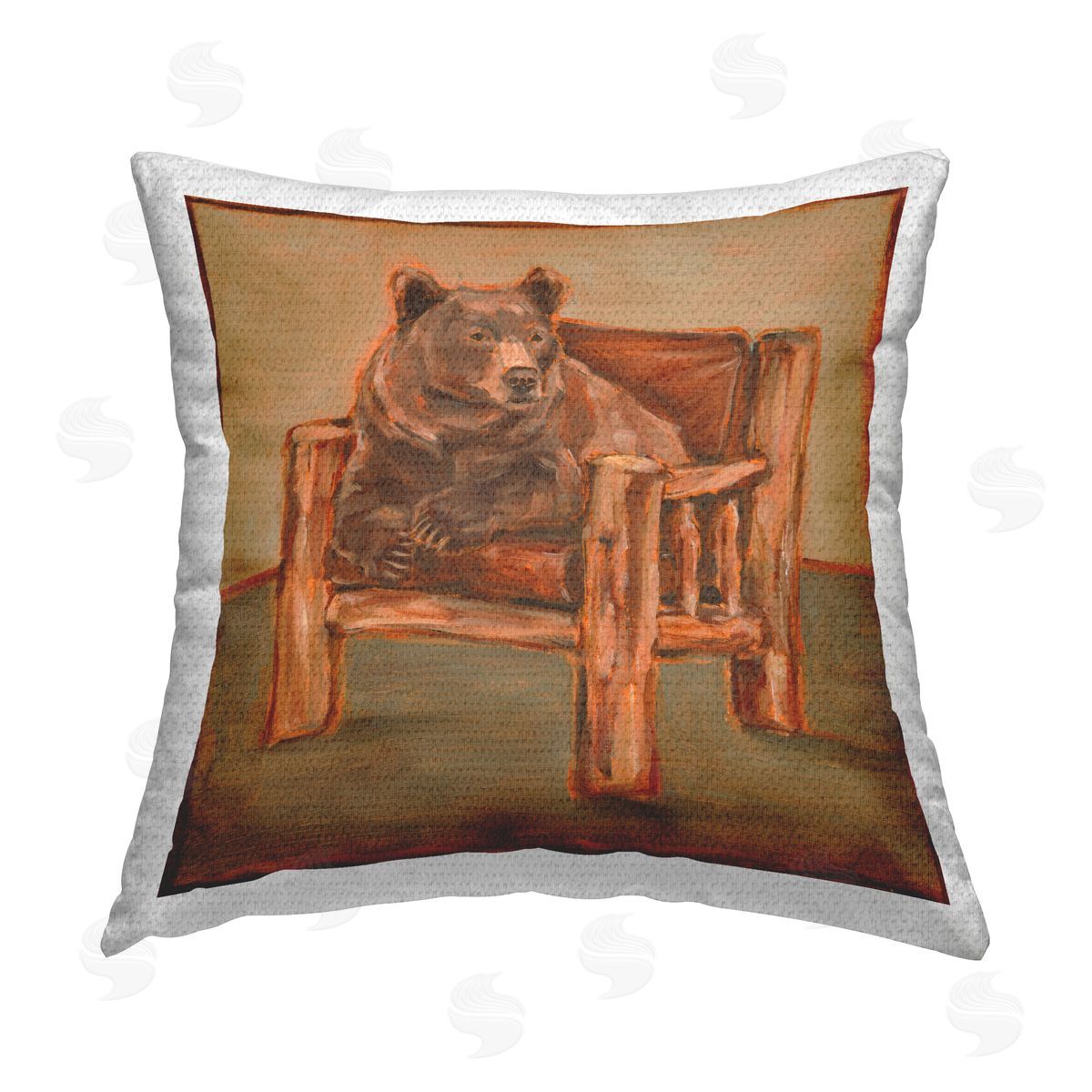 Ethan Harper Bear in Cabin Chair Outdoor Quick-Dry Polyester Printed Throw Pillow