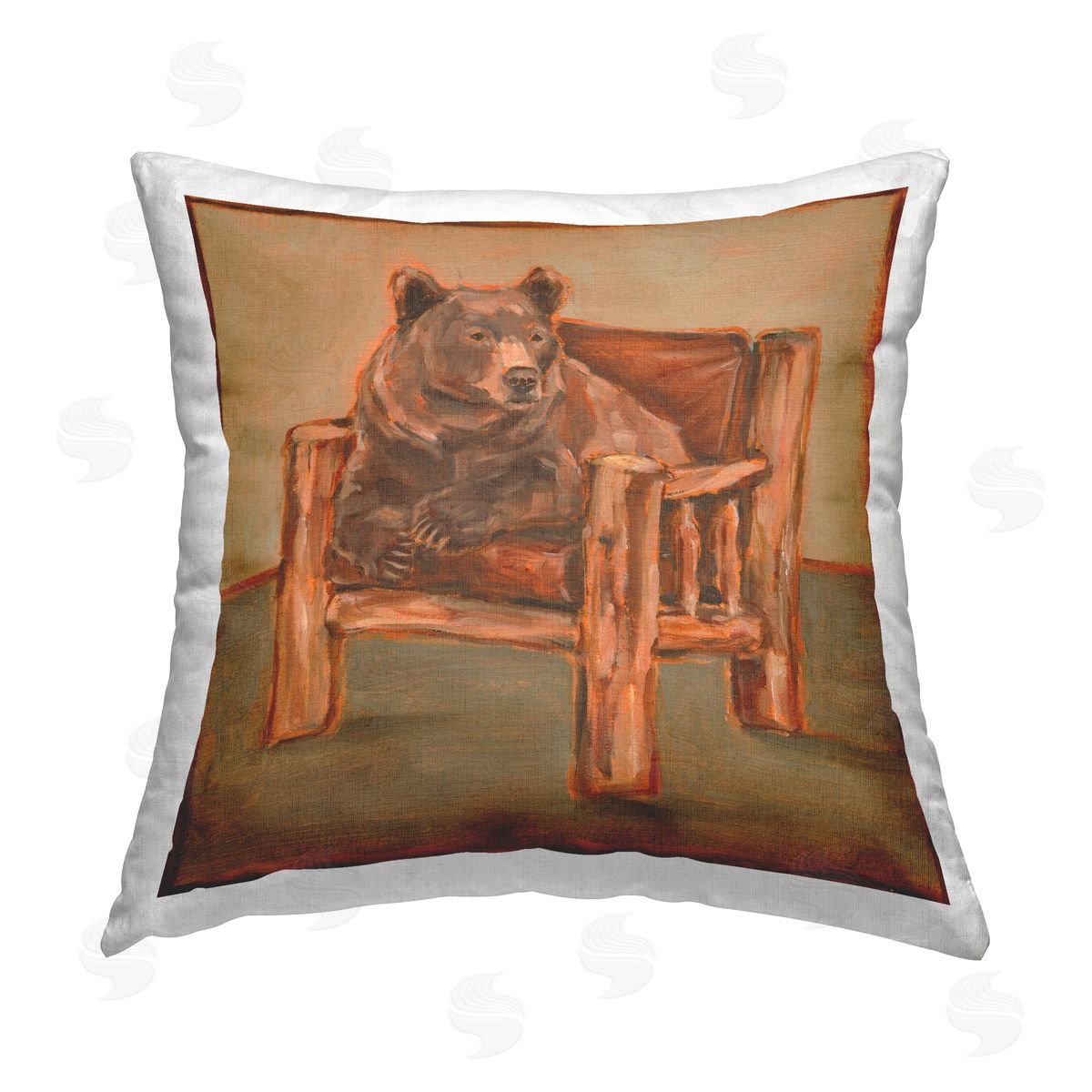 Ethan Harper Bear in Cabin Chair Printed Plush Polyester Throw Pillow