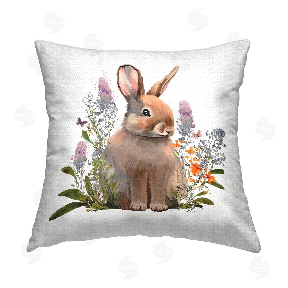 Fab Funky Baby Rabbit with Herbs Outdoor Quick-Dry Polyester Printed Throw Pillow