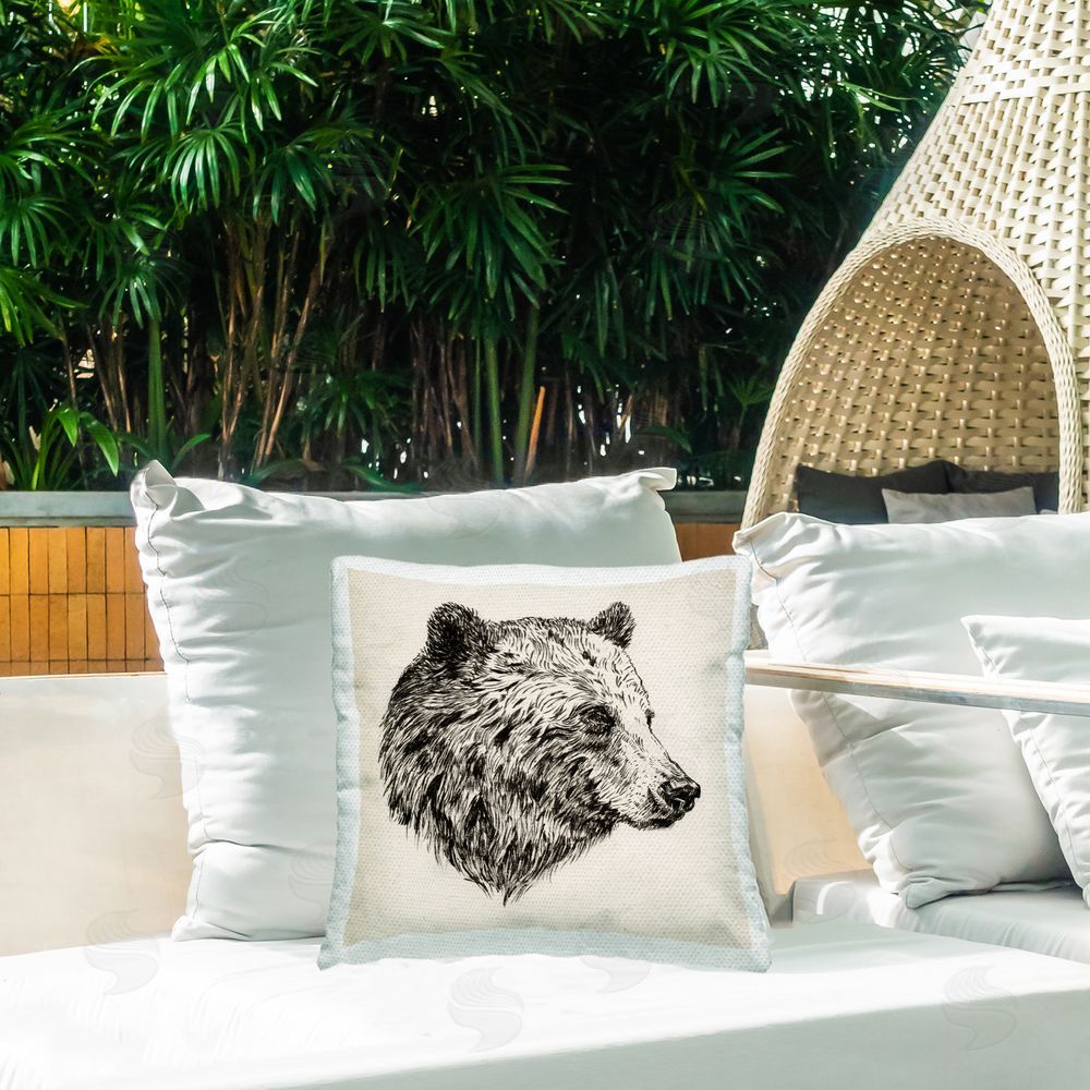 Victoria Barnes Detailed Bear Portrait Outdoor Quick-Dry Polyester Printed Throw Pillow in Back Yard