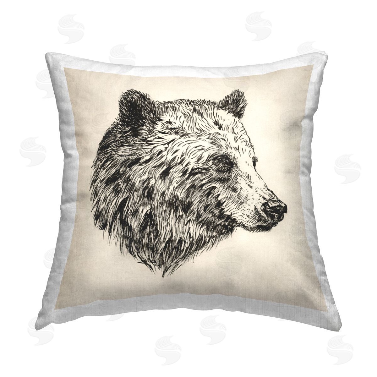 Victoria Barnes Detailed Bear Portrait Printed Plush Polyester Throw Pillow