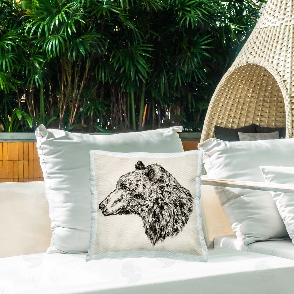 Victoria Barnes Bear Facing Left Outdoor Quick-Dry Polyester Printed Throw Pillow in Back Yard