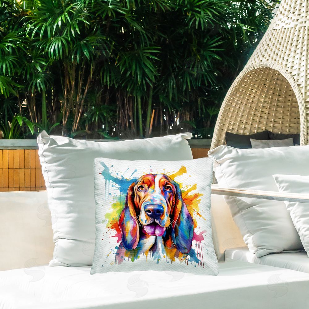 MB Cunningham Hound Dog with Splash Outdoor Quick-Dry Polyester Printed Throw Pillow in Back Yard
