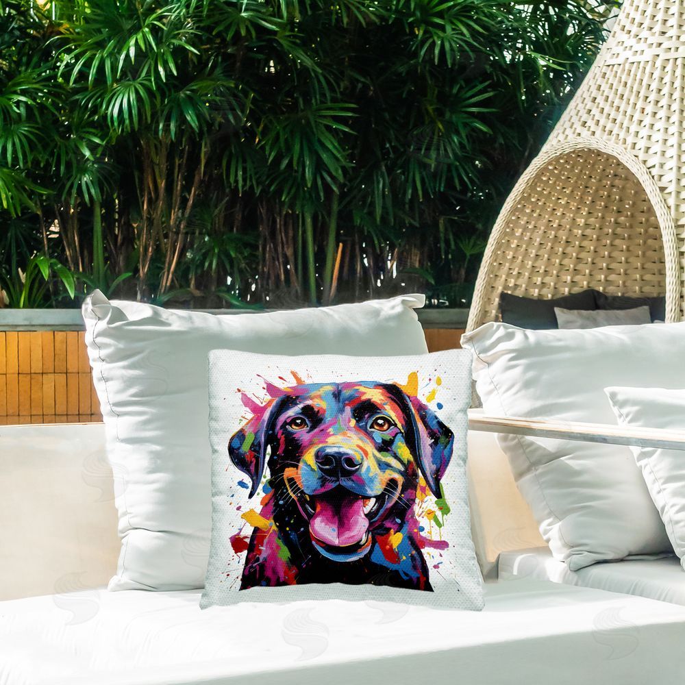 MB Cunningham Modern Paint Splash Dog Outdoor Quick-Dry Polyester Printed Throw Pillow in Back Yard