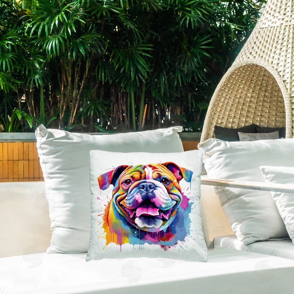 MB Cunningham Abstract Splash Bulldog Outdoor Quick-Dry Polyester Printed Throw Pillow in Back Yard