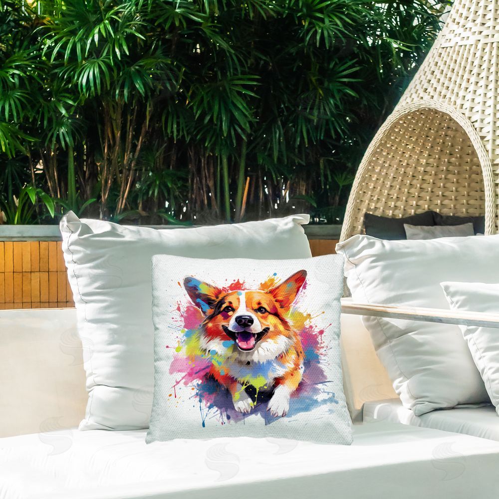 MB Cunningham Smiling Corgi Abstraction Outdoor Quick-Dry Polyester Printed Throw Pillow in Back Yard