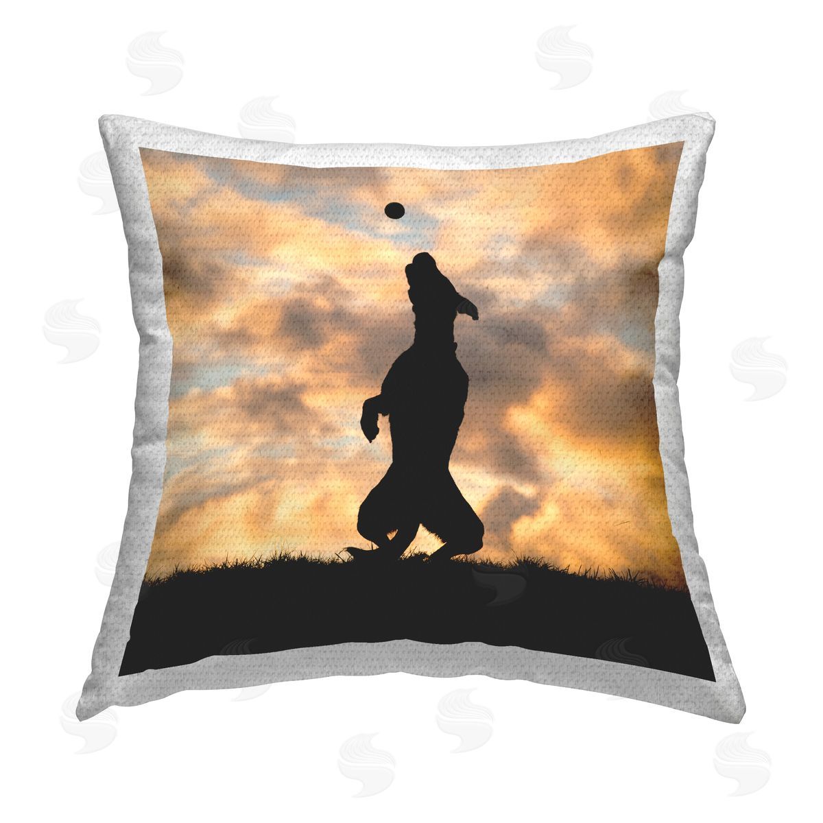 Christine Johnson Dog Catching Ball Silhouette Outdoor Quick-Dry Polyester Printed Throw Pillow