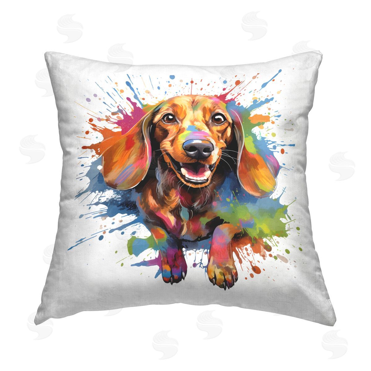 MB Cunningham Happy Dog with Splatter Printed Plush Polyester Throw Pillow