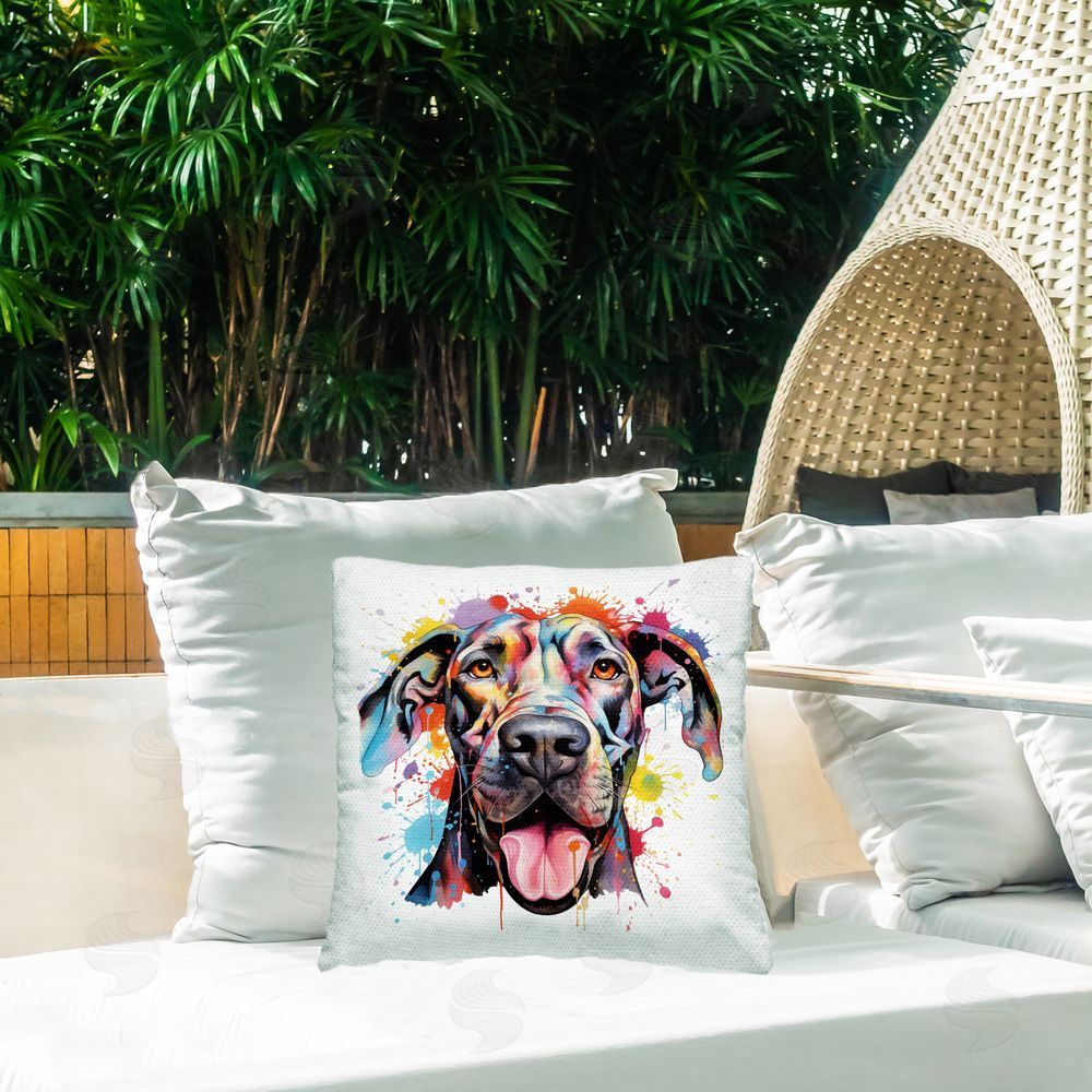MB Cunningham Modern Hued Great Dane Outdoor Quick-Dry Polyester Printed Throw Pillow in Back Yard