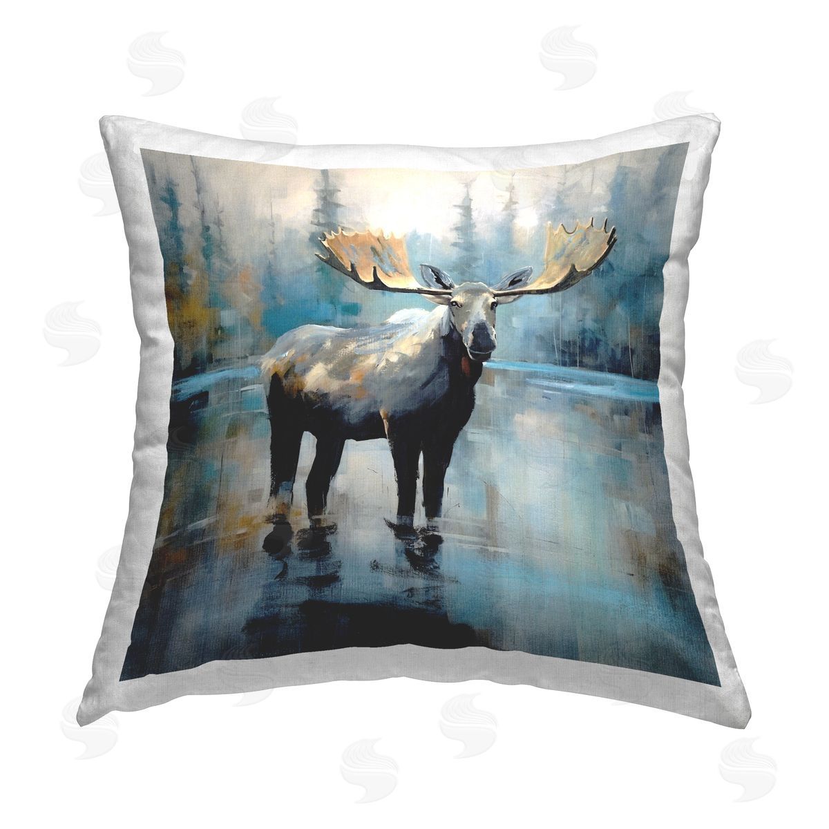 Georgie Harrison Moose in Abstract Landscape Printed Plush Polyester Throw Pillow