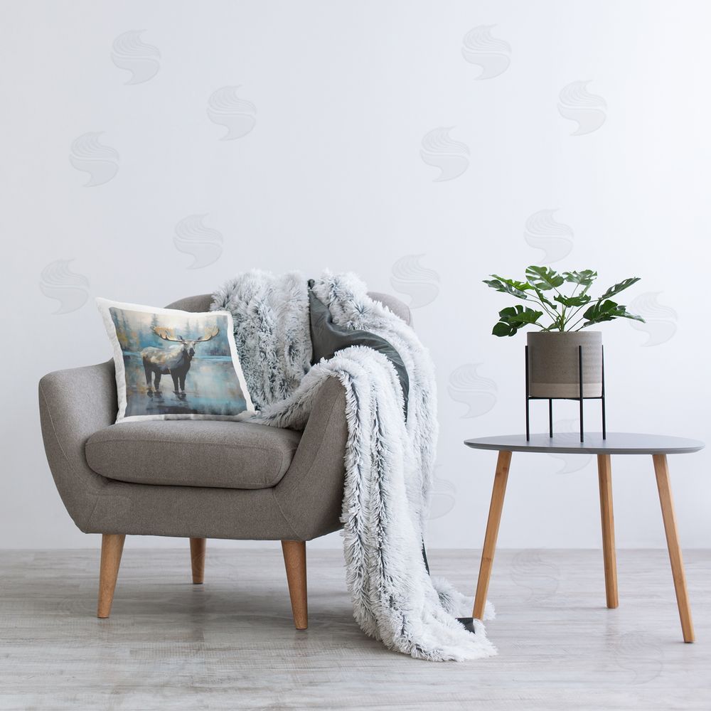 Georgie Harrison Moose in Abstract Landscape Printed Plush Polyester Throw Pillow On Chair