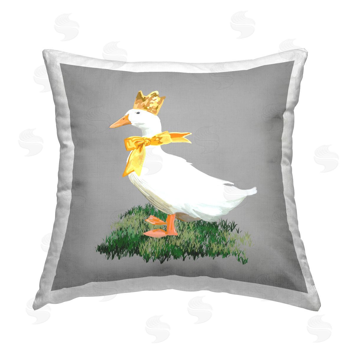 Amelia Noyes Duck with Crown & Bow Printed Plush Polyester Throw Pillow