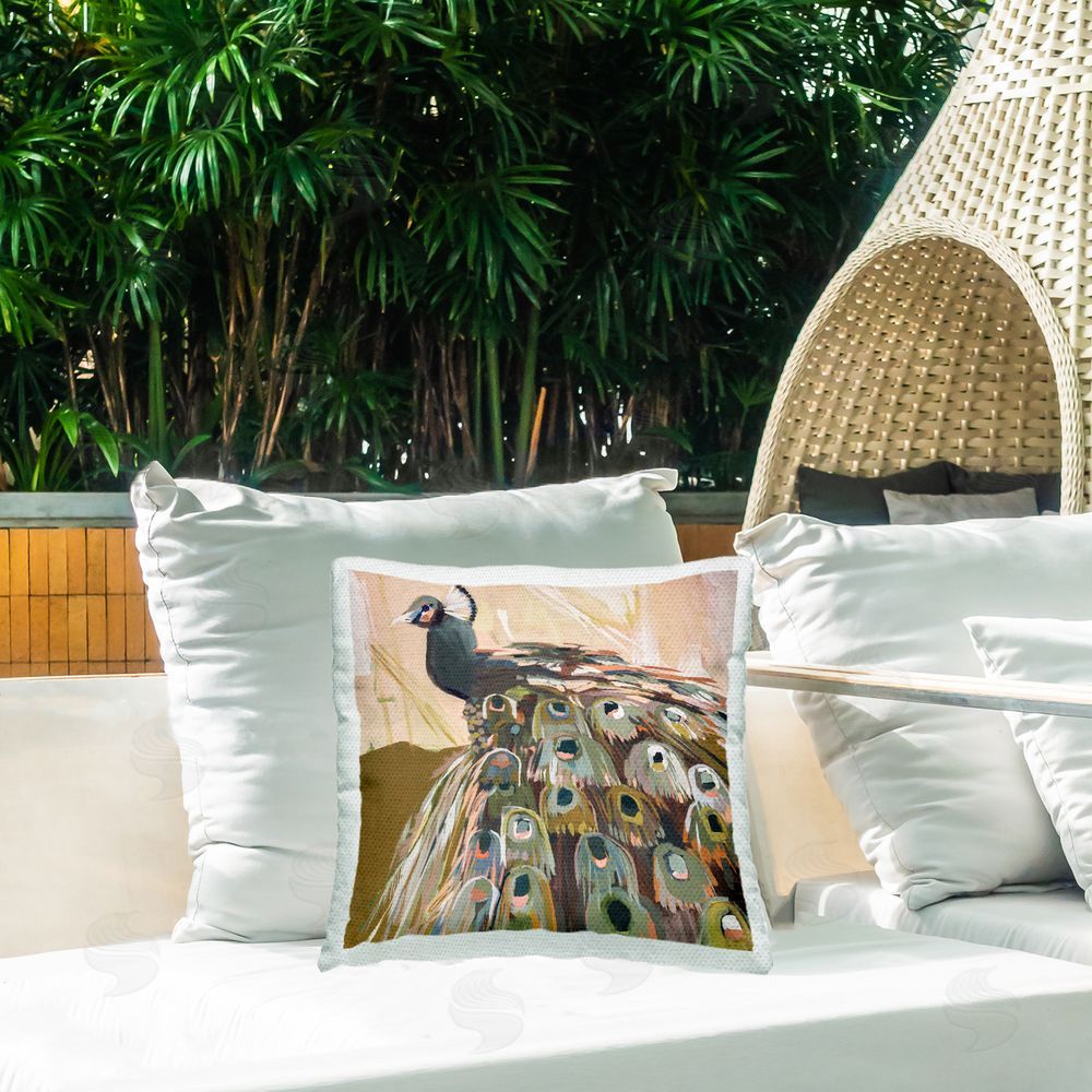 Jenny Westenhofer Abstract Peacock Feathers Outdoor Quick-Dry Polyester Printed Throw Pillow in Back Yard