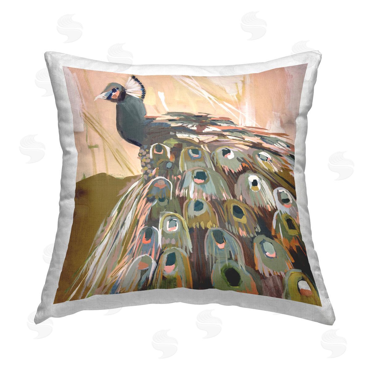 Jenny Westenhofer Abstract Peacock Feathers Printed Plush Polyester Throw Pillow