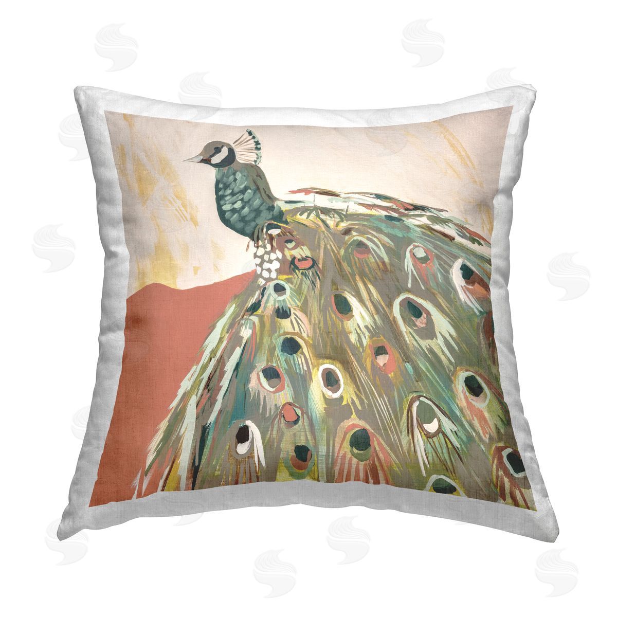 Jenny Westenhofer Modern Peacock Feathers Printed Plush Polyester Throw Pillow
